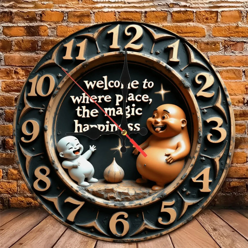 10-Inch Wood Wall Clock for a Writer with a Quill Pen and Inkwell
