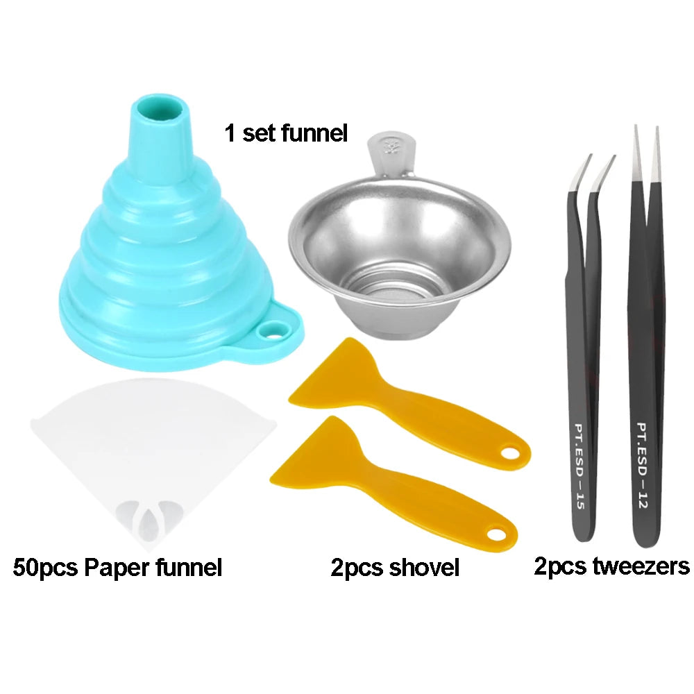 3D Printer Resin Filter Funnel Kit Stainless Steel Cup+Silicone Funnel Paper+Cleaning Shovel Tools For UV Photopolyme Resin