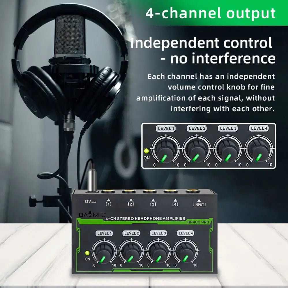 HA400 PRO Stereo Headphone Amplifier Studio Monitor with RGB Light Mini Headphone Amplifier
