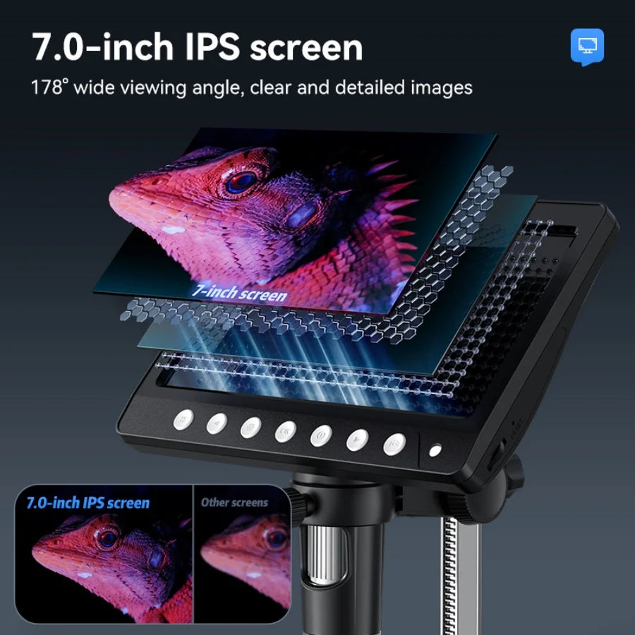 7 Inch IPS Screen Glass Lens Digital Microscope 1200x USB Magnifier with 8 Adjustable LED Lights PC View Compatible with Windows