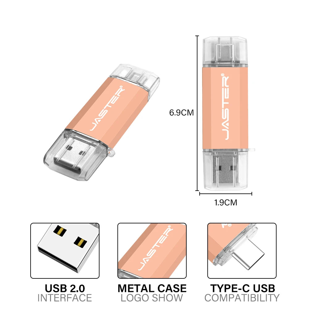 jaster Factory-Sold USB2.0 TYPE-C Flash Drive 128GB 64GB 32GB Pen Drive TYPE-C Interface Smartphone U Disk USB 2.0 4GB 8GB 16GB