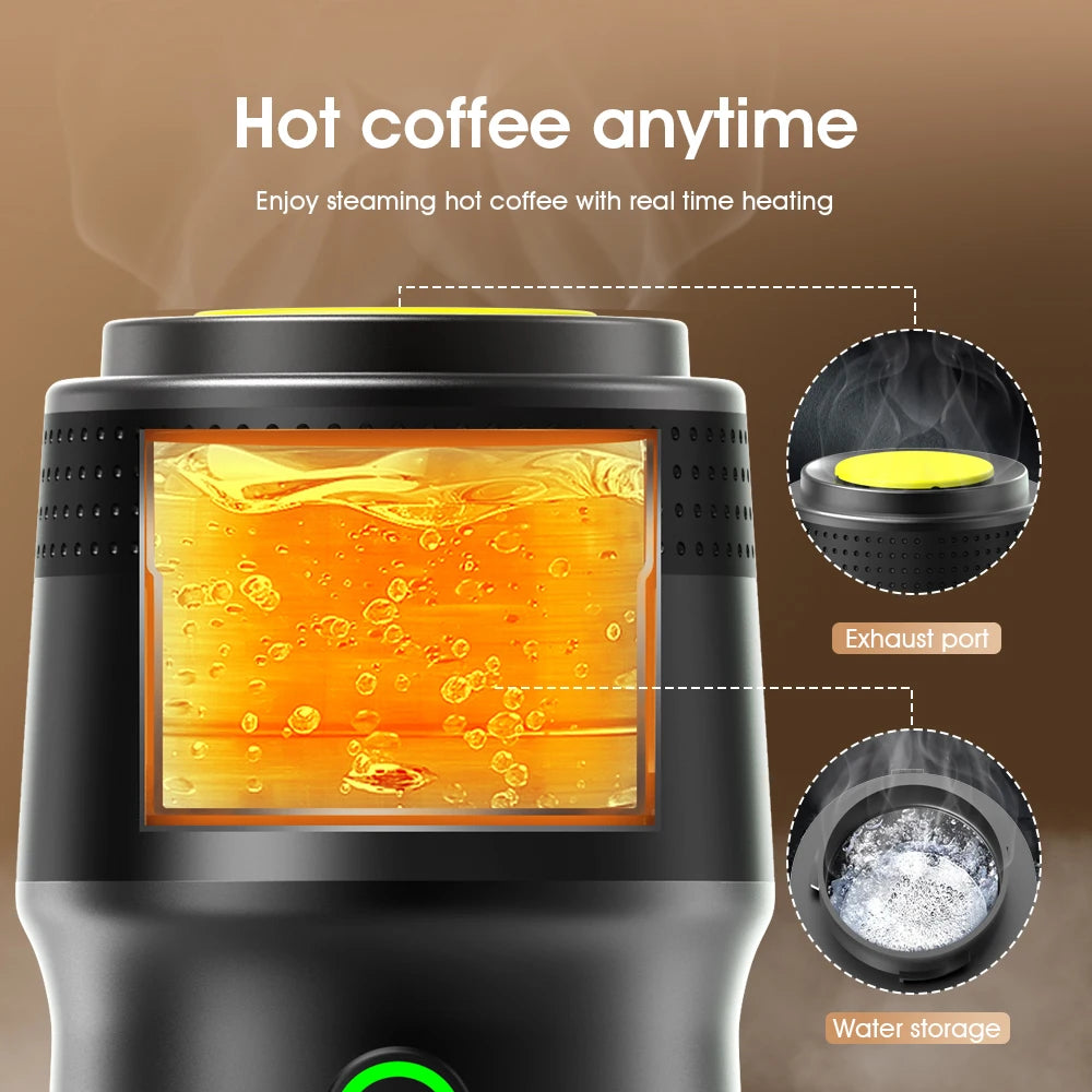 12V/220V USB Portable Electric Espresso Machine with Fast Heating Carrying Bag Compatible Coffee Powder Small/Large Capsules