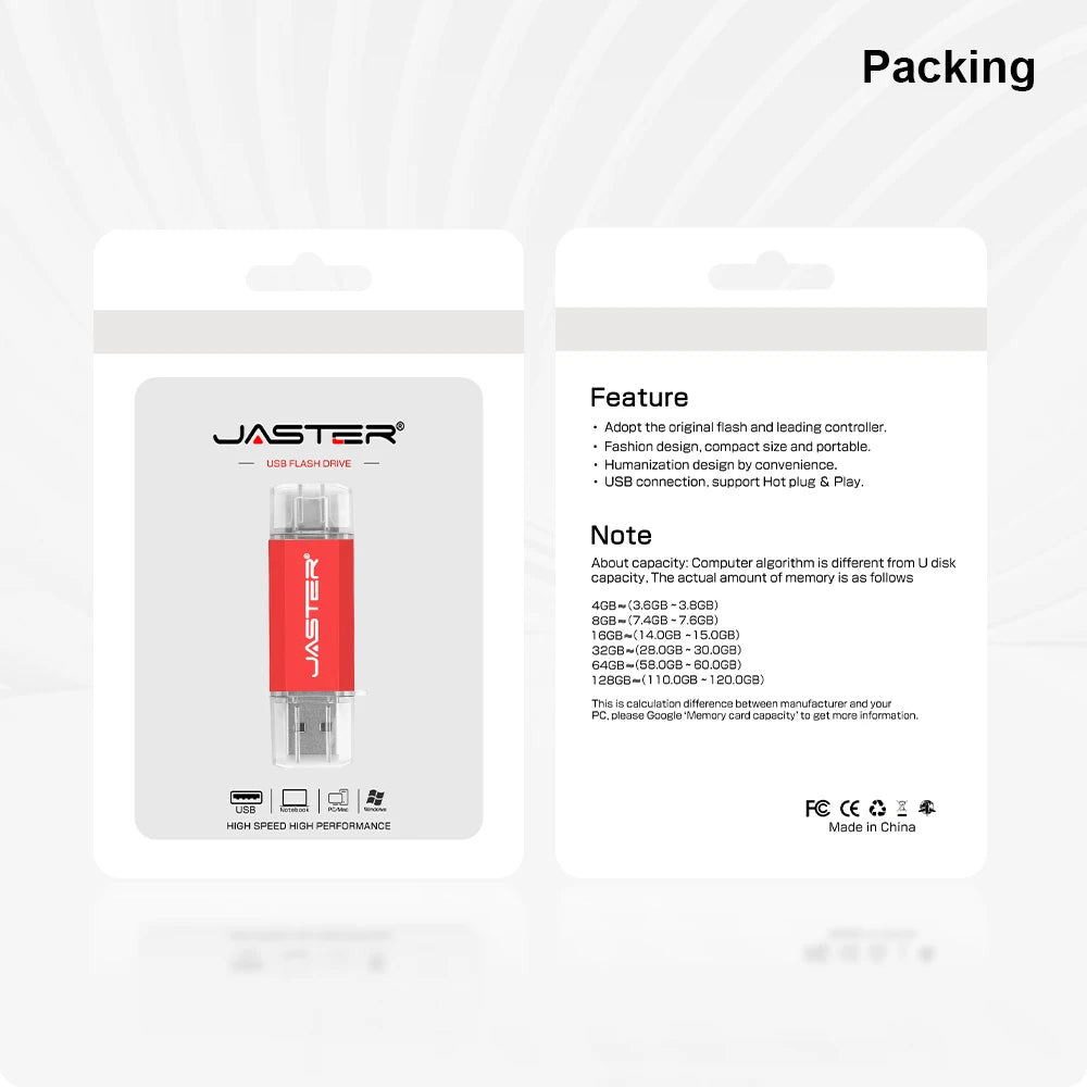 jaster Factory-Sold USB2.0 TYPE-C Flash Drive 128GB 64GB 32GB Pen Drive TYPE-C Interface Smartphone U Disk USB 2.0 4GB 8GB 16GB