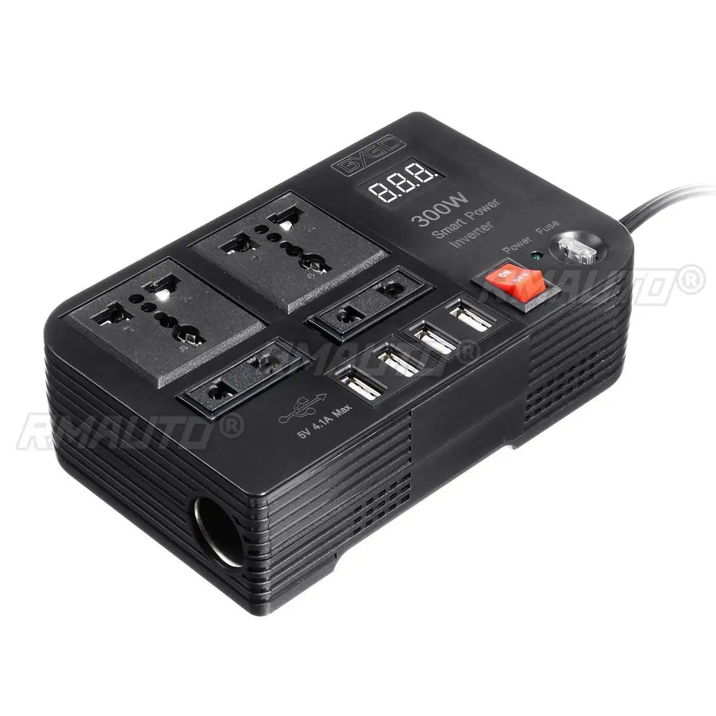 300W DC12V to AC220V Car Power Inverter Modified Wave Converter with 4*USB 4*AC Socket LED Display Voltage Detection