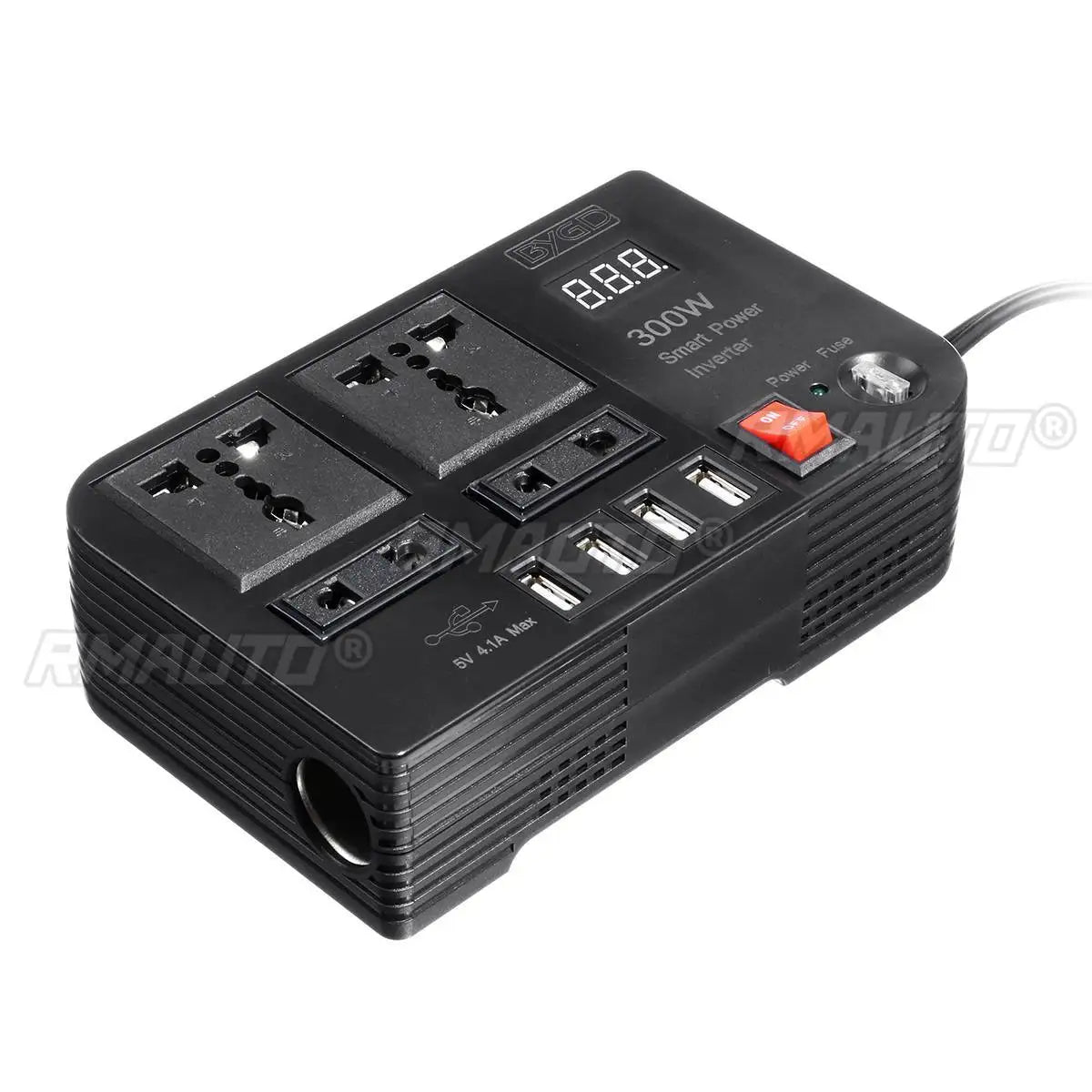 300W DC12V to AC220V Car Power Inverter Modified Wave Converter with 4*USB 4*AC Socket LED Display Voltage Detection