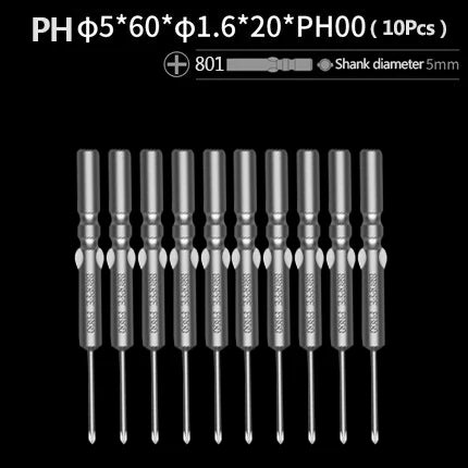 BROPPE 801 Phillips Electric Screwdriver Bit S2 Alloy Steel 5mm Round Shank Strong Magnetic Cross Screwdriver Bit