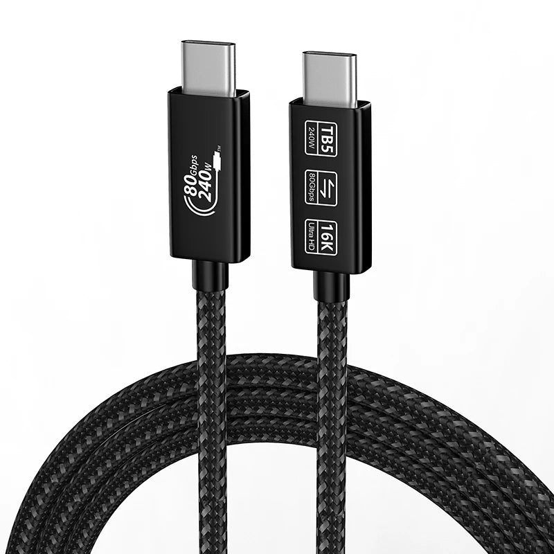 80Gbps Fast Speed Data USB C C Nylon Braided Aluminum Alloy Shell Case Thunderbolt 5 PD Cable for Computer Pure Copper Conductor
