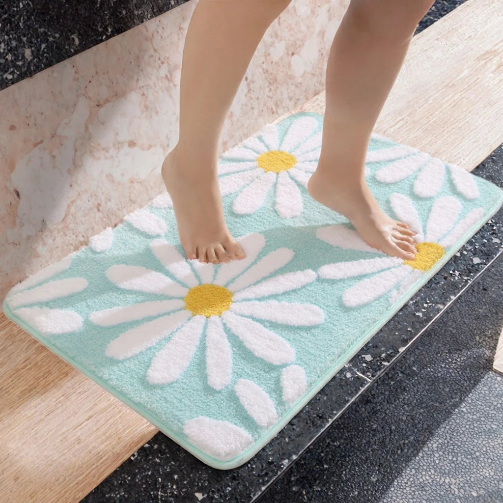 Flower Tufted Modern Home Bathroom Rugs Set 30 Piece Toilet Rug Rectangle Non Slip Contour Bathmat Super Absorbent Microfiber