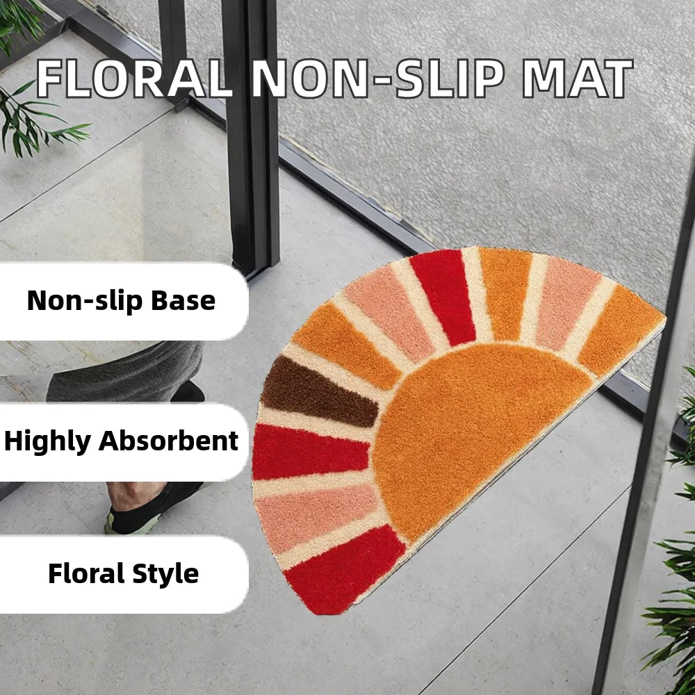 Modern Home Polyester Entrance Door Mat Non-Slip Rubber Style Floral Pattern Machine Made 3-5mm Thickness Super Absorbent Hand