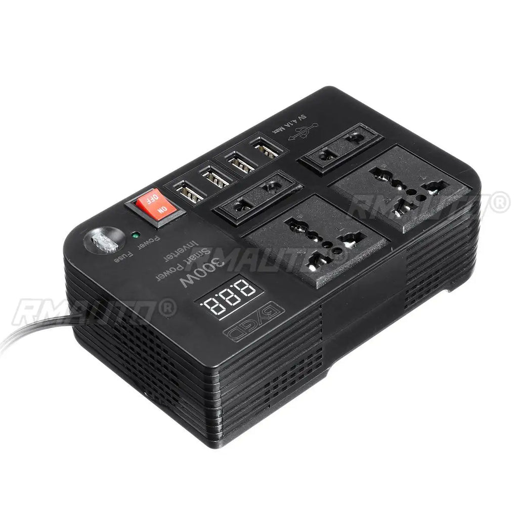 300W DC12V to AC220V Car Power Inverter Modified Wave Converter with 4*USB 4*AC Socket LED Display Voltage Detection