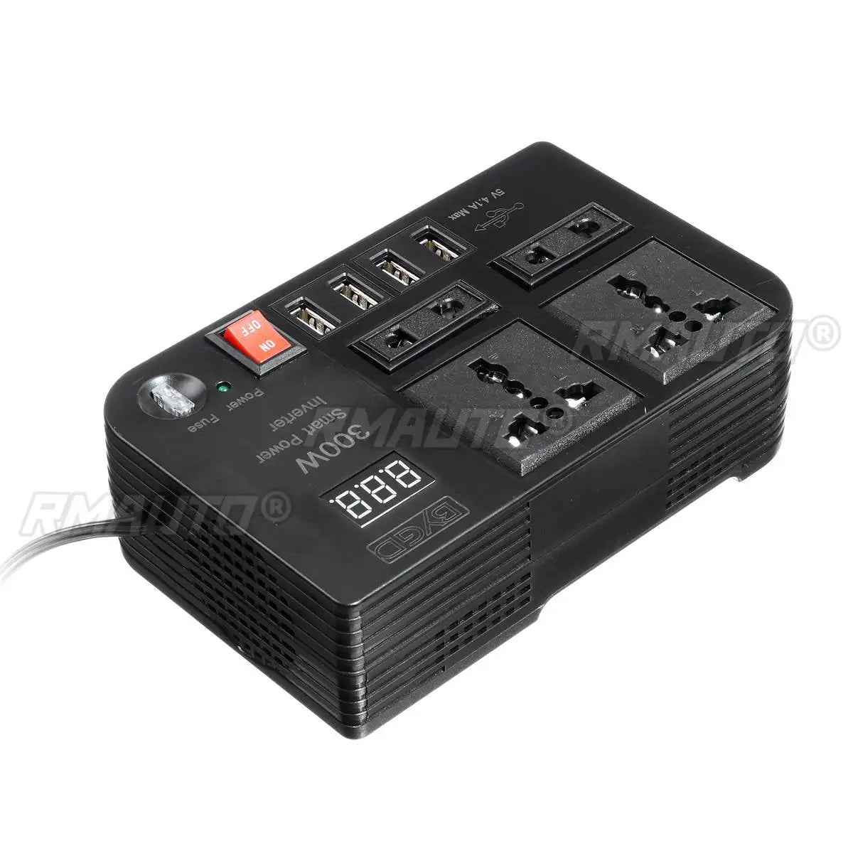 300W DC12V to AC220V Car Power Inverter Modified Wave Converter with 4*USB 4*AC Socket LED Display Voltage Detection