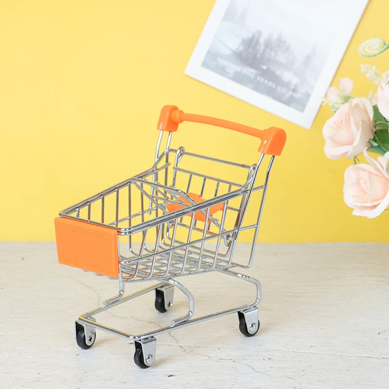 Mini Supermarket Handcart Shopping Utility Cart Mode Storage Toy Child Shopping Cart Toy Organizer Craft Storage Baskets