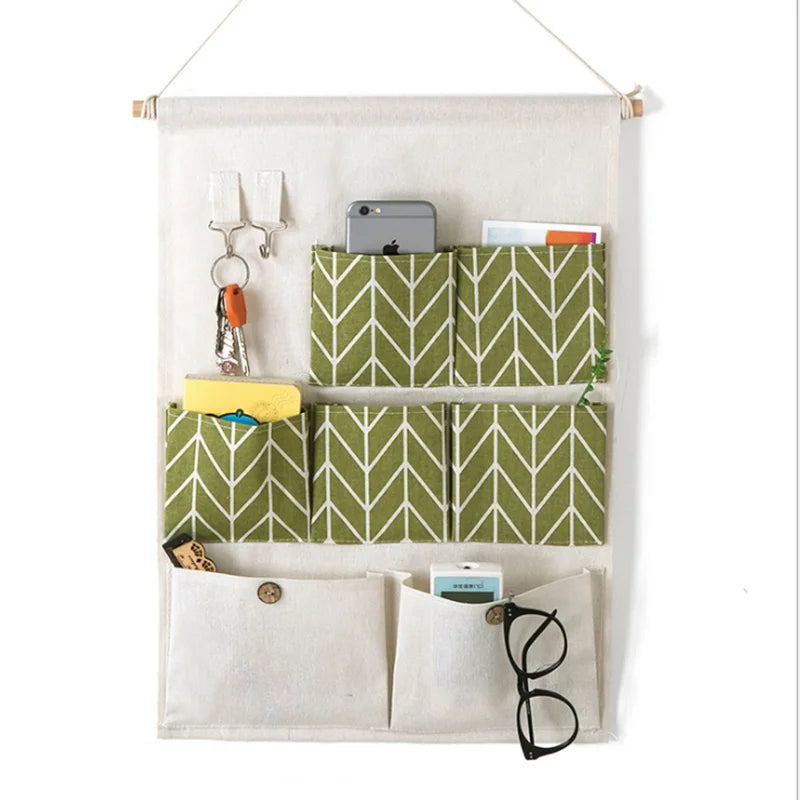 7 Pocket Wall Hanging Storage Organizers Cotton Linen Door tote bags Makeup Sundries Storage Bag Home Office Container Pouchs