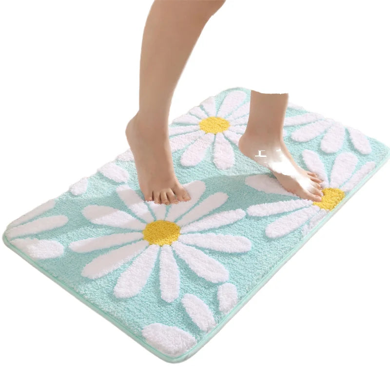 Flower Tufted Modern Home Bathroom Rugs Set 30 Piece Toilet Rug Rectangle Non Slip Contour Bathmat Super Absorbent Microfiber