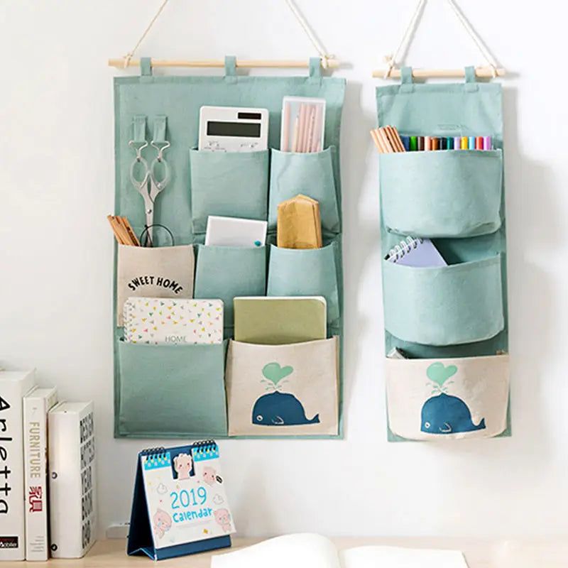 7 Pocket Wall Hanging Storage Organizers Cotton Linen Door tote bags Makeup Sundries Storage Bag Home Office Container Pouchs
