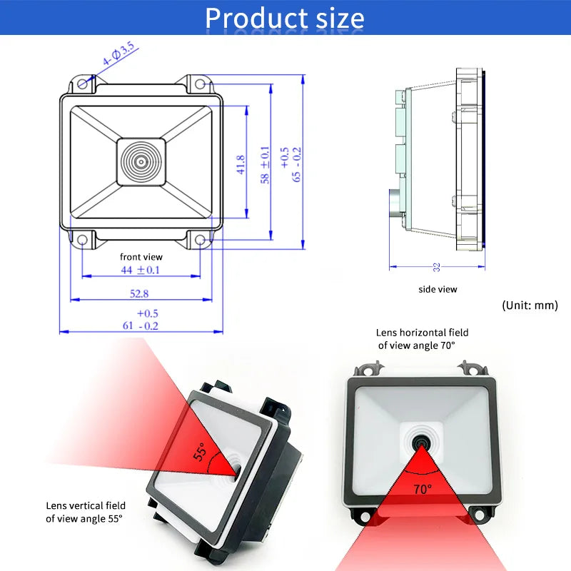 EMT8020A High-Speed Barcode Module 1D 2D CMOS QR Code Scanner Embedded USB Interface for Bus Validator