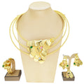 Fancy Scale Shape Flower Jewelry Set with Colorful Stone Choker Collar Brazalete Aretes Anillo 4PC Jewels Set for New Year Gift