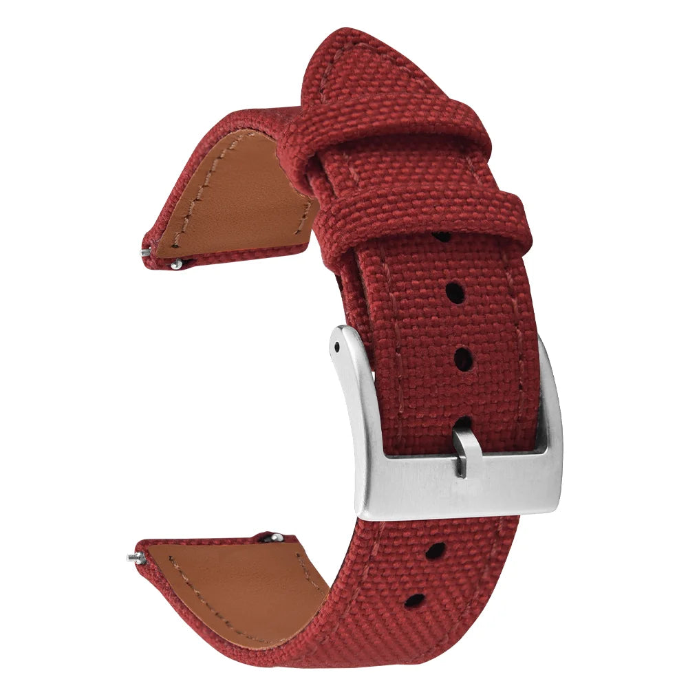 18mm 20mm 22mm Nylon Watch Strap Two-Sided Leather and Sailcloth Watch bands Quick Release Wristbands Sport Belt for Men Women