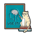 Cute Cat Teacher Brooch Enamel Pin Cat Teaching Use It Brain Encourage Thinking Brooches Clothes Lapel Badge Animal Jewelry Gift
