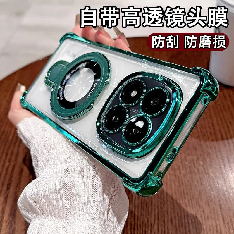 For Redmi Note 15 Pro and Note 15 Pro Plus Case Magnetic Holder Plating Airbag Transparent Camera Protection Shockproof Cover