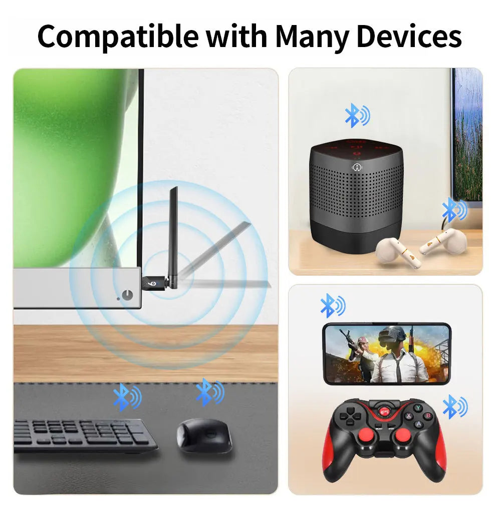 KEBIDUMEI USB Bluetooth 6.0 Adapter 200M Dongle for PC Wireless Mouse Keyboard Music Audio Receiver Transmitter Bluetooth