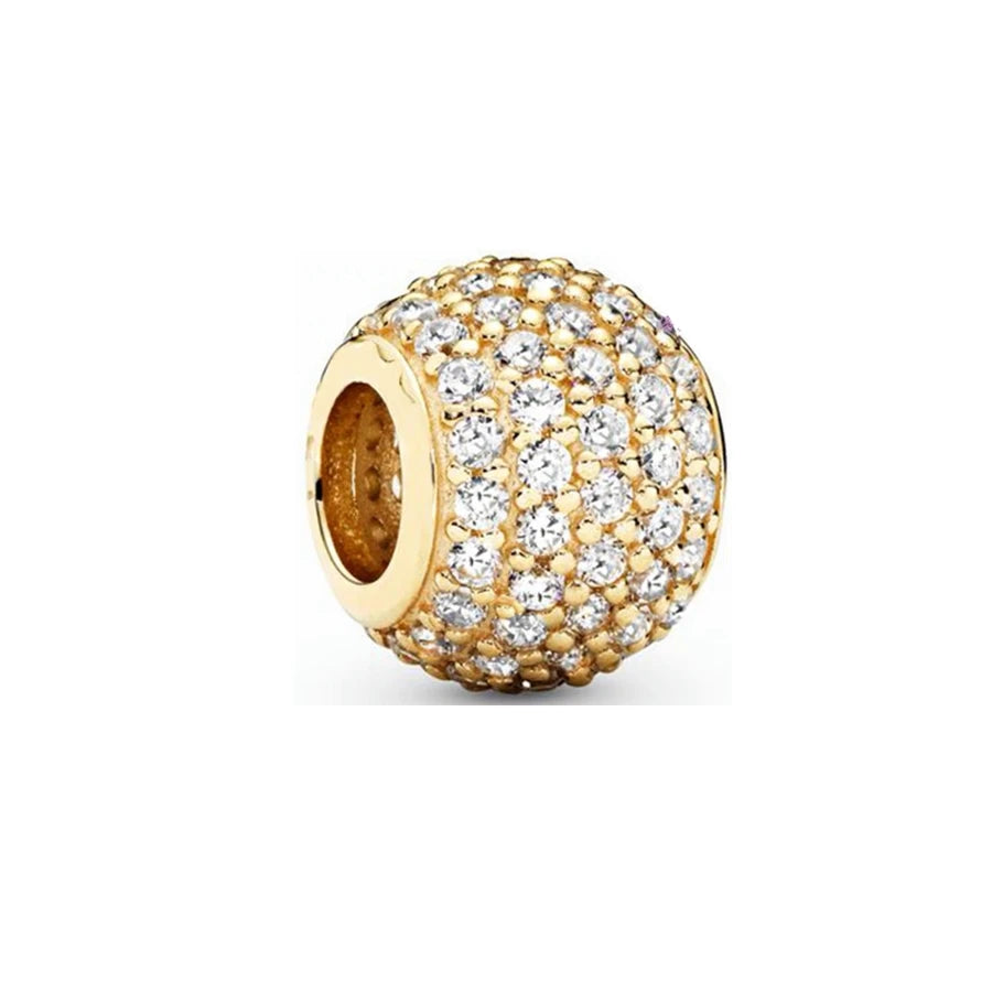 Gold Plated CZ Charms Fit Original Bracelet 925 Sterling Silver Core Heart Star Flower Dangle Beads Luxury DIY Jewelry Gift