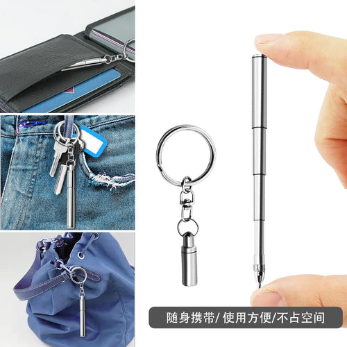 1PCS Stainless Steel Telescopic Ballpoint Pen Multifunctional Portable Keychain Metal Pen Telescoping Pen Tool