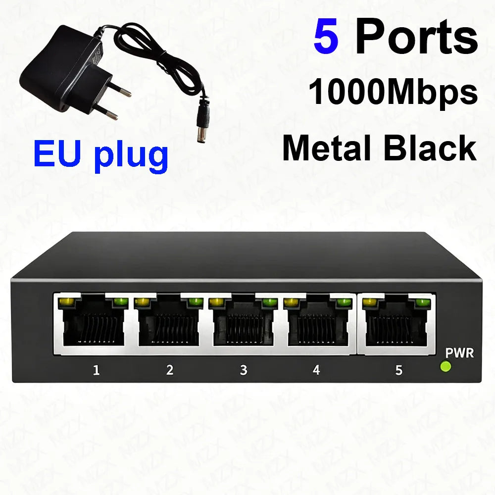 MZX Gigabit Network Switch 5 8 Ports 1000Mbps Networking Switcher RJ45 Hub Ethernet Stable Smart Internet Laptop PC Accessories