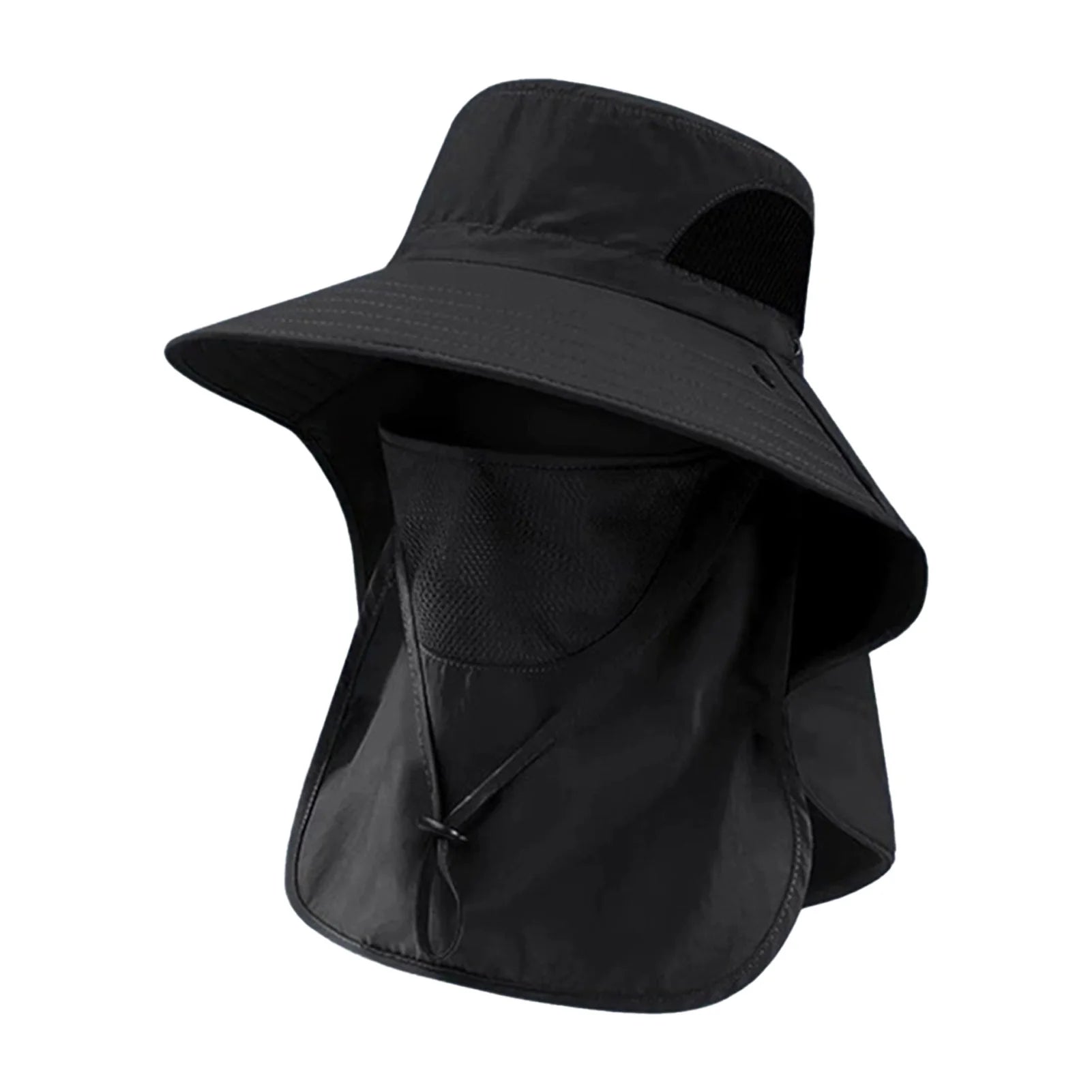Polyester Sun Fishing Hat With Neck Cover Wide Brim UV Protection Breathable With Chin Strap For Beach Hiking Men Women