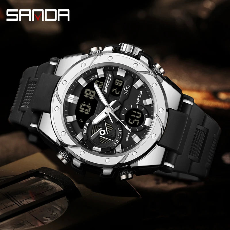 SANDA Brand Electronics Watch Men Sport Alarm Clock Waterproof Stopwatch Chronograph Men's Wristwatches Quartz Digital Watches