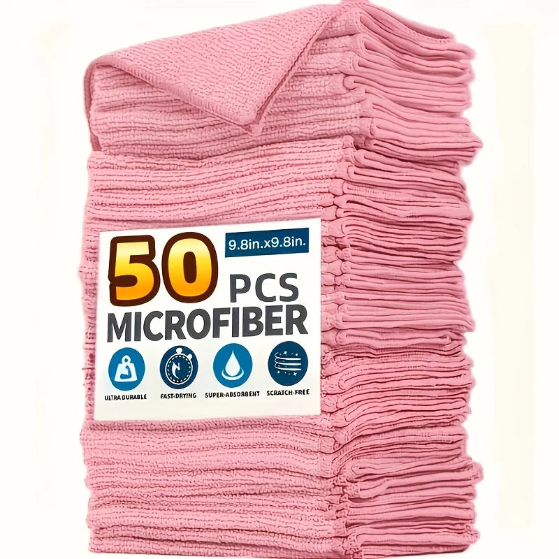 5-50Pcs Light Pink Microfiber Kitchen Towels Super Absorbent Soft Durable Cleaning Cloths Glass Countertops Pans Bowls Faucets