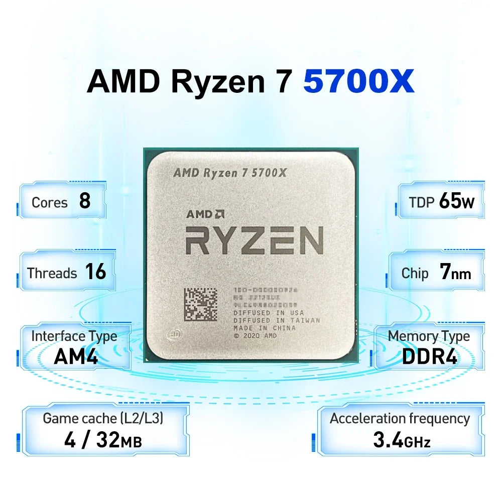 NEW AMD Ryzen 7 5700X 3.4GHz 7NM L3=32M Processor 65W Socket AM4 8-Core 16-Thread R7 5700X DDR4 but without fan