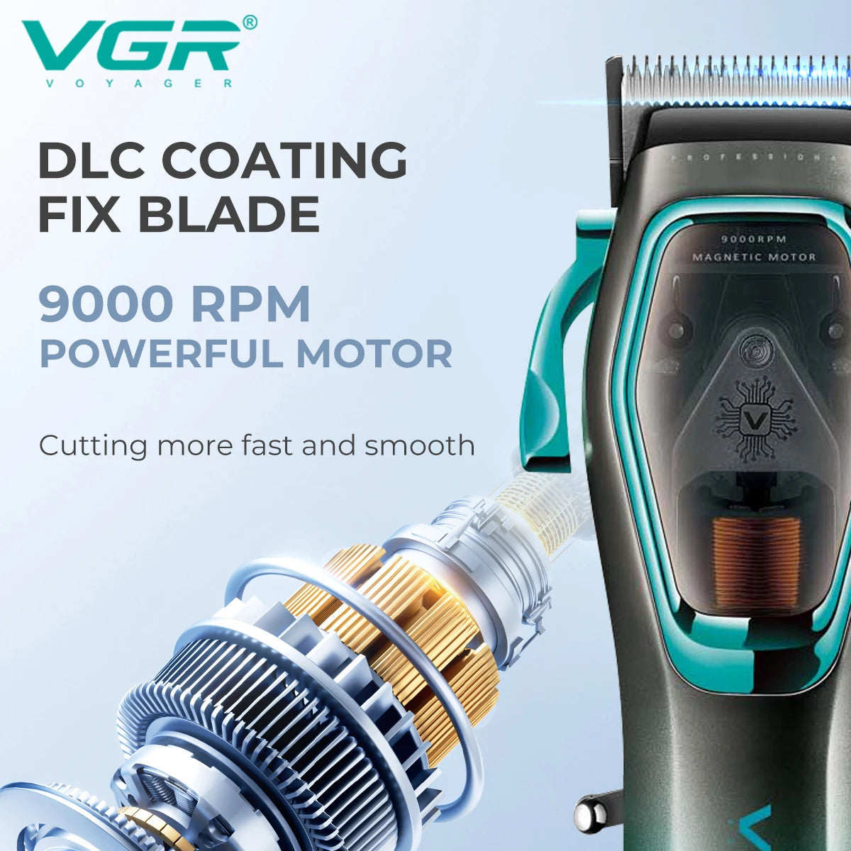 VGR Hair Clipper Professional Hair Trimmer 9000 RPM Hair Cutting Machine Adjustable Barber Haircut LED Trimmer for Men V-674
