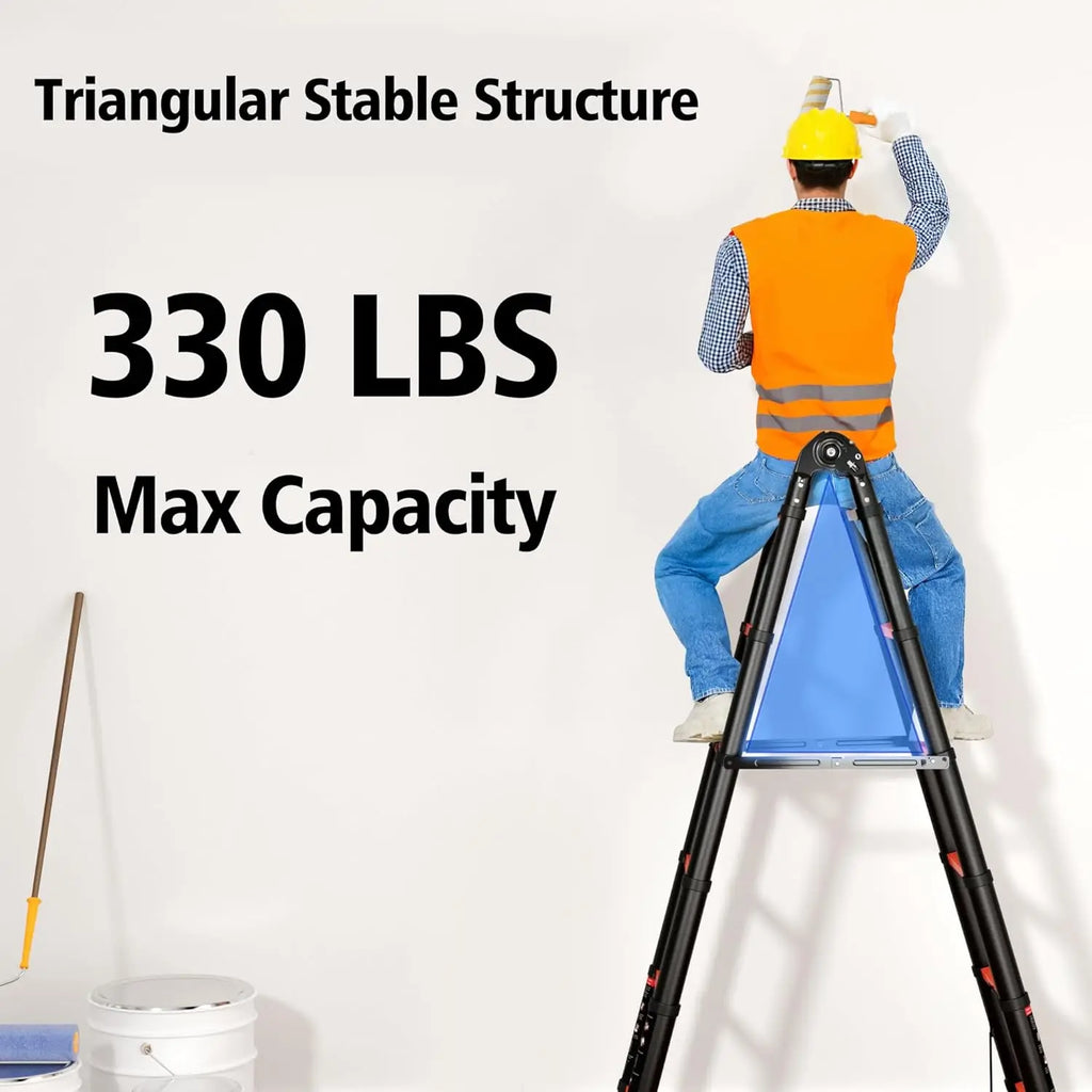 20.3 FT Telescoping A Frame Ladder, 10 Step, ANSI Certified, Type I Heavy Duty, 330lbs Max Capacity, Aluminum, Customized