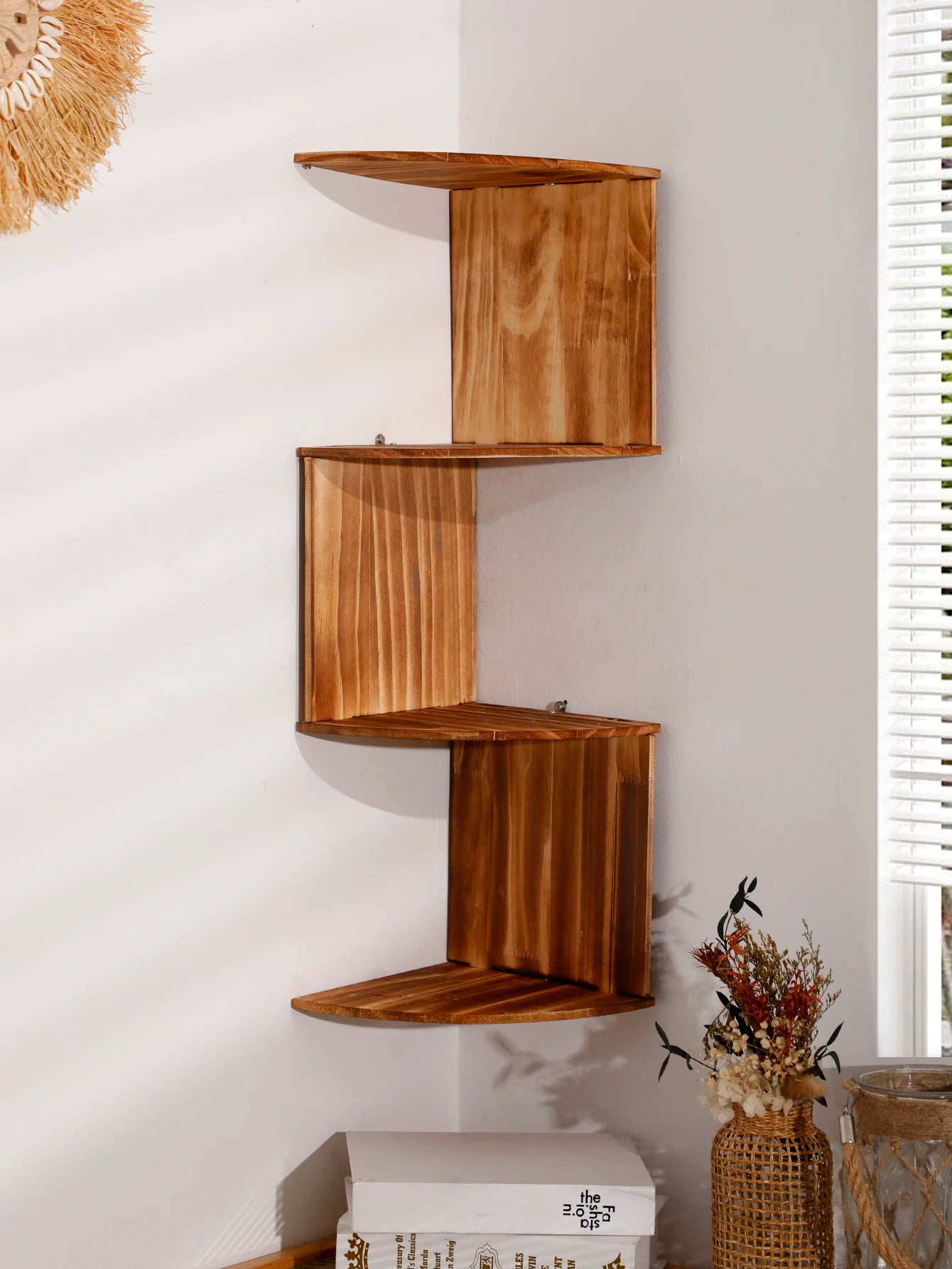 4-Layers Wooden Wall Shelf wood Color Wall Mounted Display Stand Home Organizers Storage Bookshelf Plant Holder Home Appliance