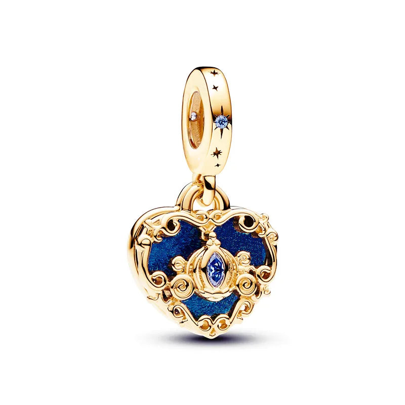 Gold Plated CZ Charms Fit Original Bracelet 925 Sterling Silver Core Heart Star Flower Dangle Beads Luxury DIY Jewelry Gift