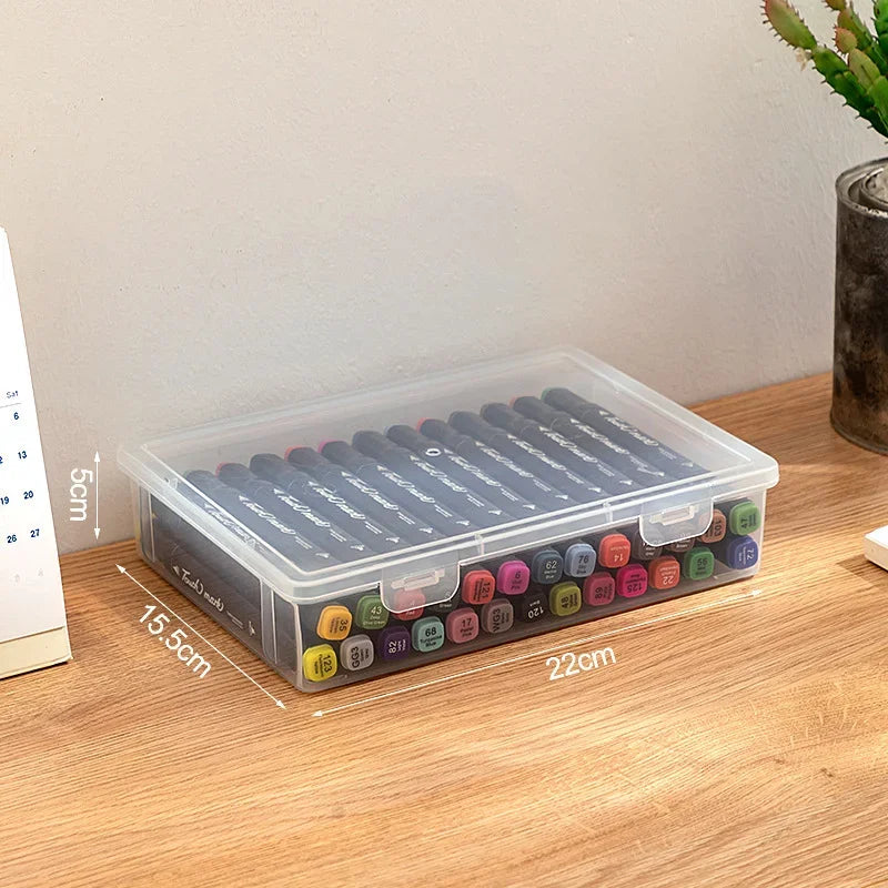 Large Capacity Transparent Pencil CasePlastic Stationery Storage Box for Notebook Sketch Marker Colored Pencils