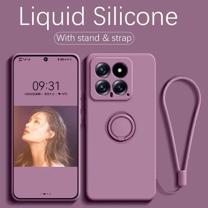 Luxury Liquid Silicone Magnetic Holder Stand Phone Case For XiaoMi 14T 15 Pro Redmi 13C 4G Note 13 14 15 Pro Plus 5G Back Cover