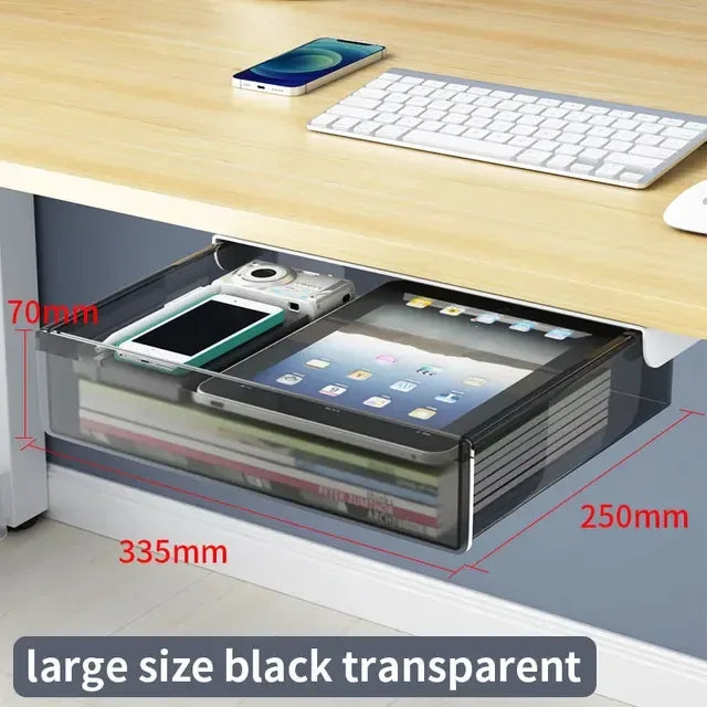 Hidden Under Desk Drawer Storage Office Organizer Desk Self Adhesive Drawers Plastic Undertable Accessories Storage Box Drawe