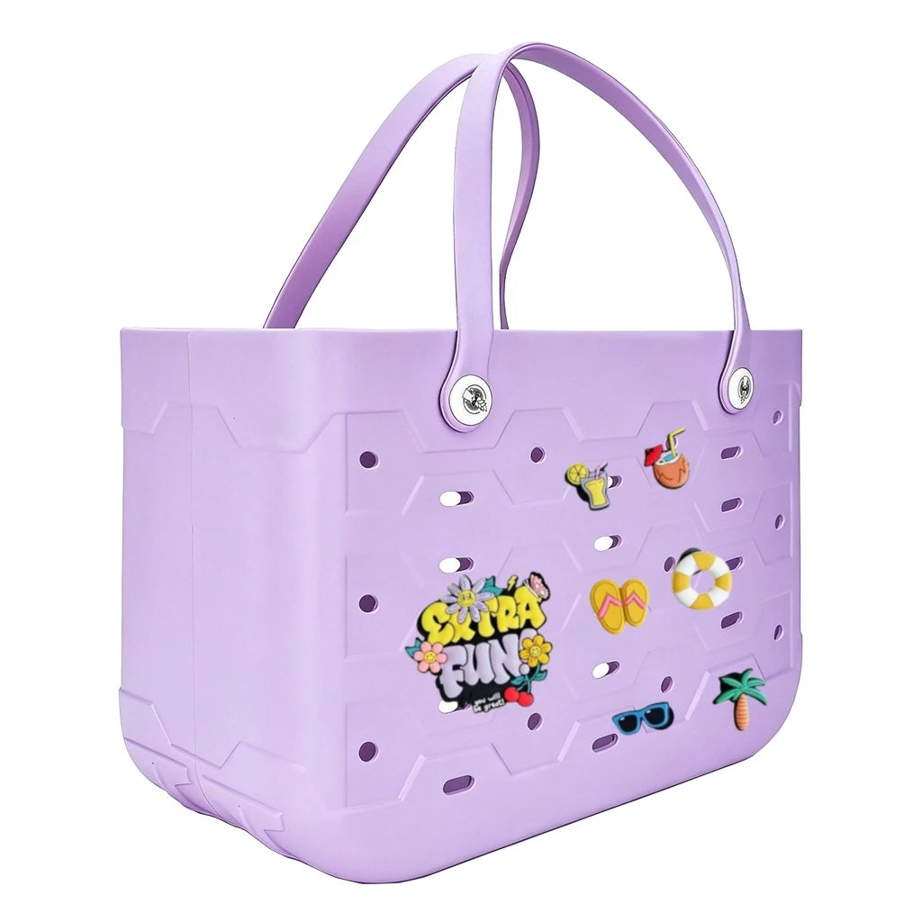 M/L/XL Beach Bag Fashion EVA Waterproof Rubber Picnic Storage Basket Travel Shopping Handbag Women Shoulder Solid Color Tote Bag