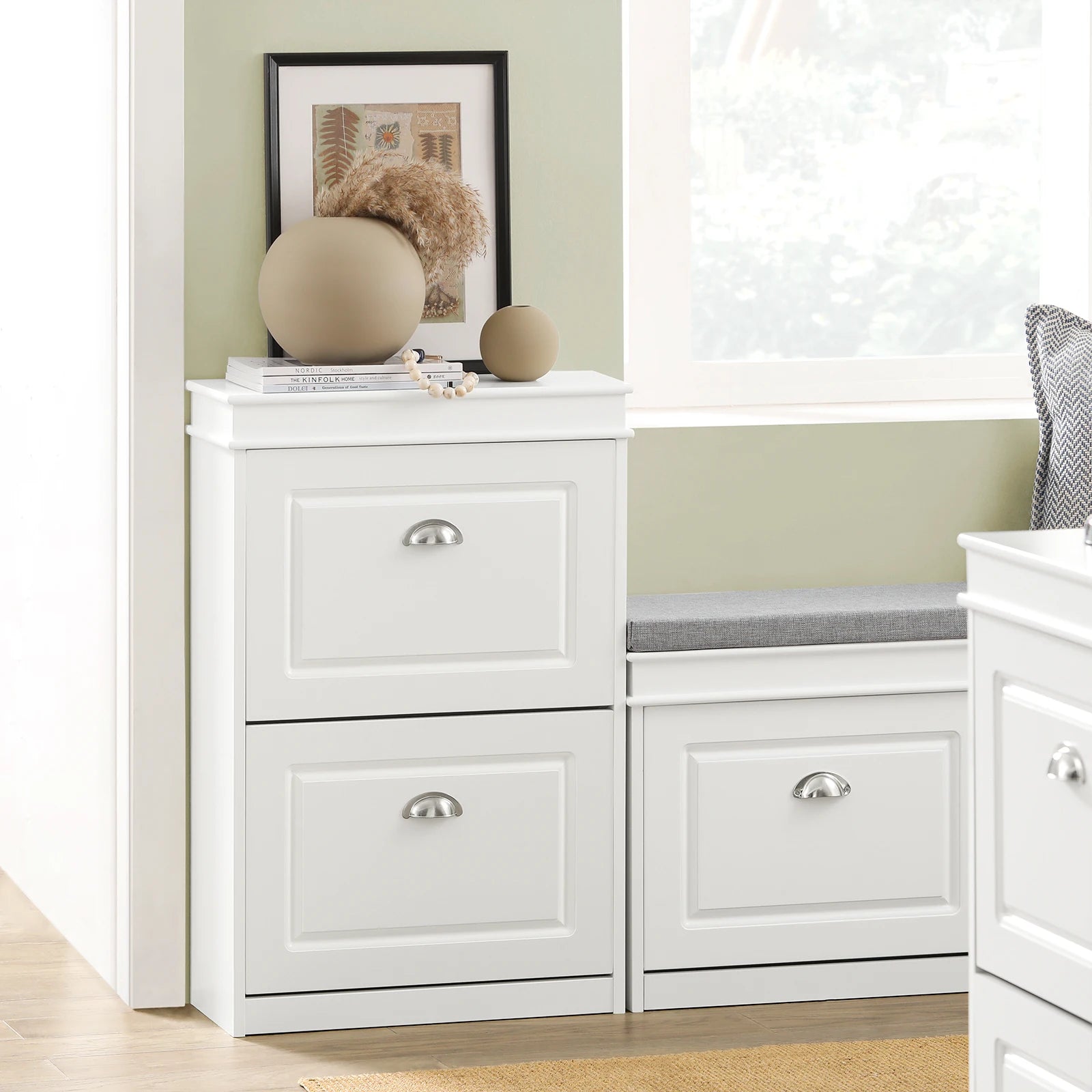 SoBuy FSR78 Shoe dump truck Shoe cabinet with 2 flap shoe rack with 4 shelf surfaces Shoe chest of drawers Shoe shelf