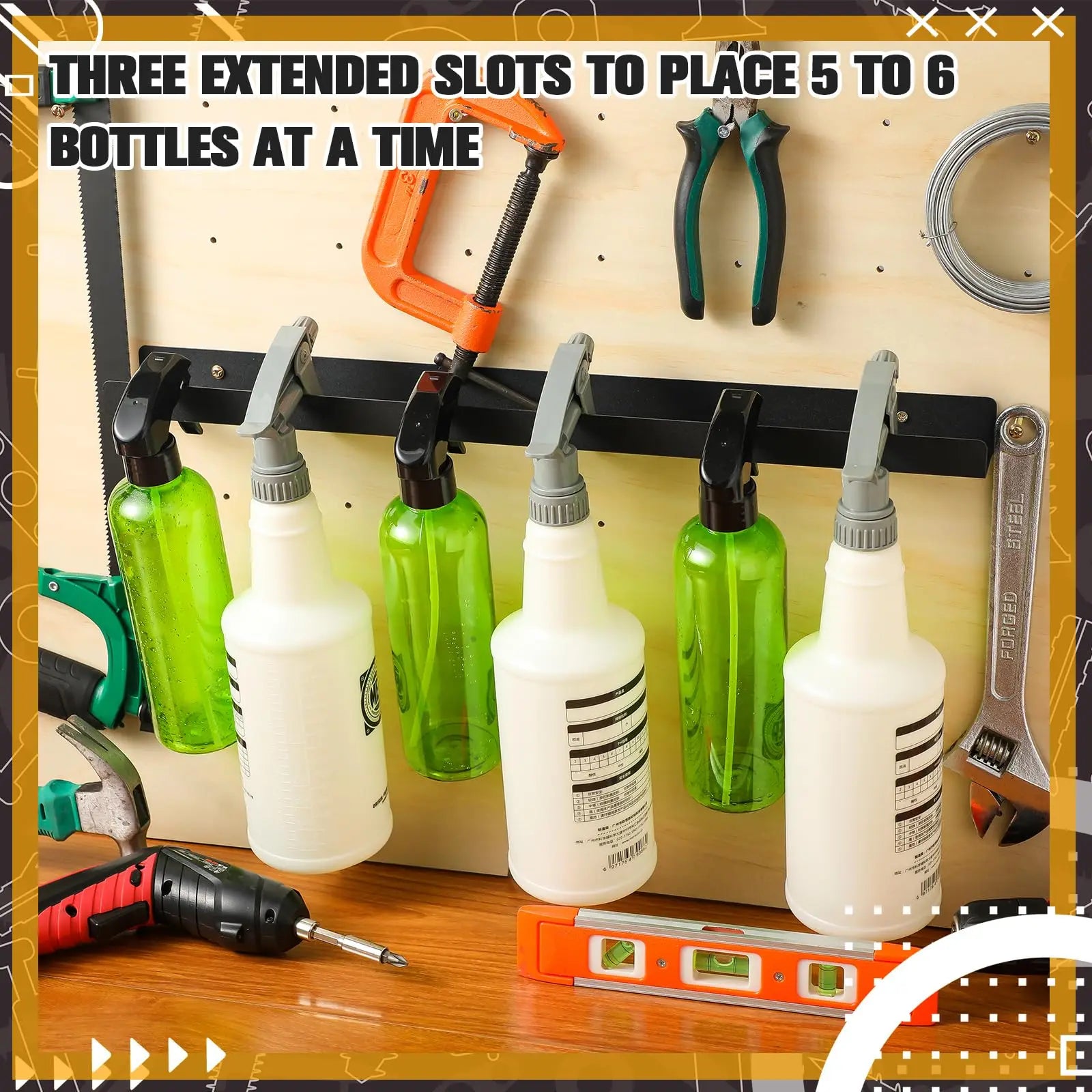 Spray Bottle Holder Wall Mounted Spray Bottle Storage Rack with Hardware Hanger Organizer, for Mobile Garage Home Organizer