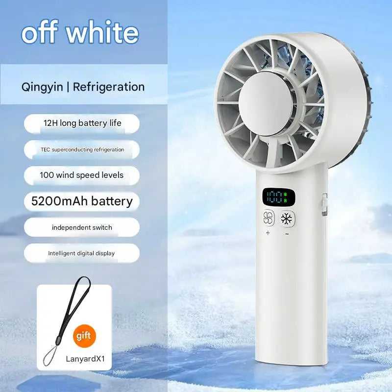 5200mah Handheld Fan Electric Hand Fans Ice Compress High-speed Cooling USB Rechargeable Portable LED Digital Display