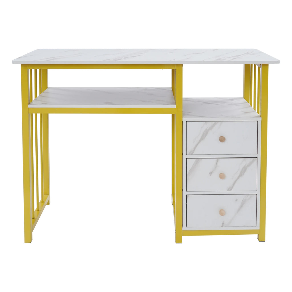 Nail Desk Marbling Texture Manicure Desk with 3 Drawers for living rooms, offices, nail salons, beauty salons, etc.