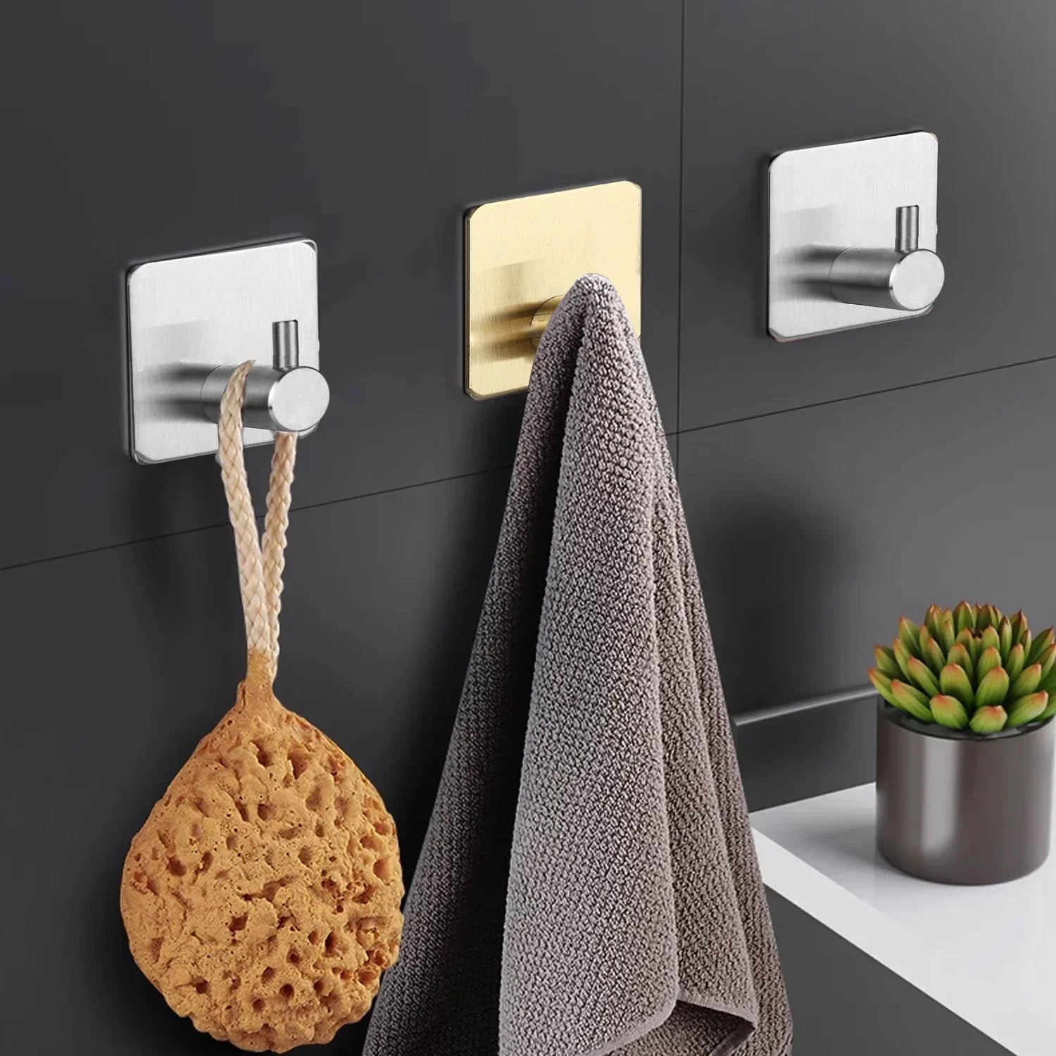 10/1PCS Self Adhesive Hook Heavy Duty Stainless Steel Wall Hooks Towel Clothes Rack Hangers Bathroom Kitchen Storage Holders