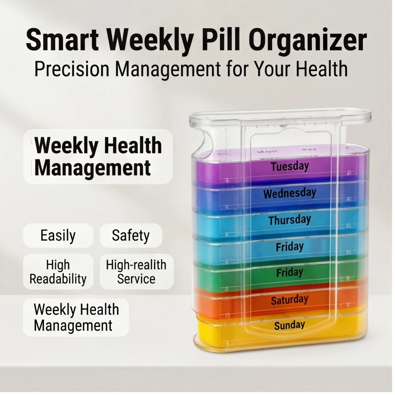 Portable 7 Days Pill Box – Colorful Stackable Design, 4 Times a Day Medicine Organizer, Plastic Storage Dispenser