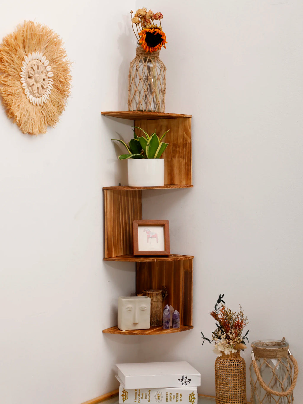 4-Layers Wooden Wall Shelf wood Color Wall Mounted Display Stand Home Organizers Storage Bookshelf Plant Holder Home Appliance
