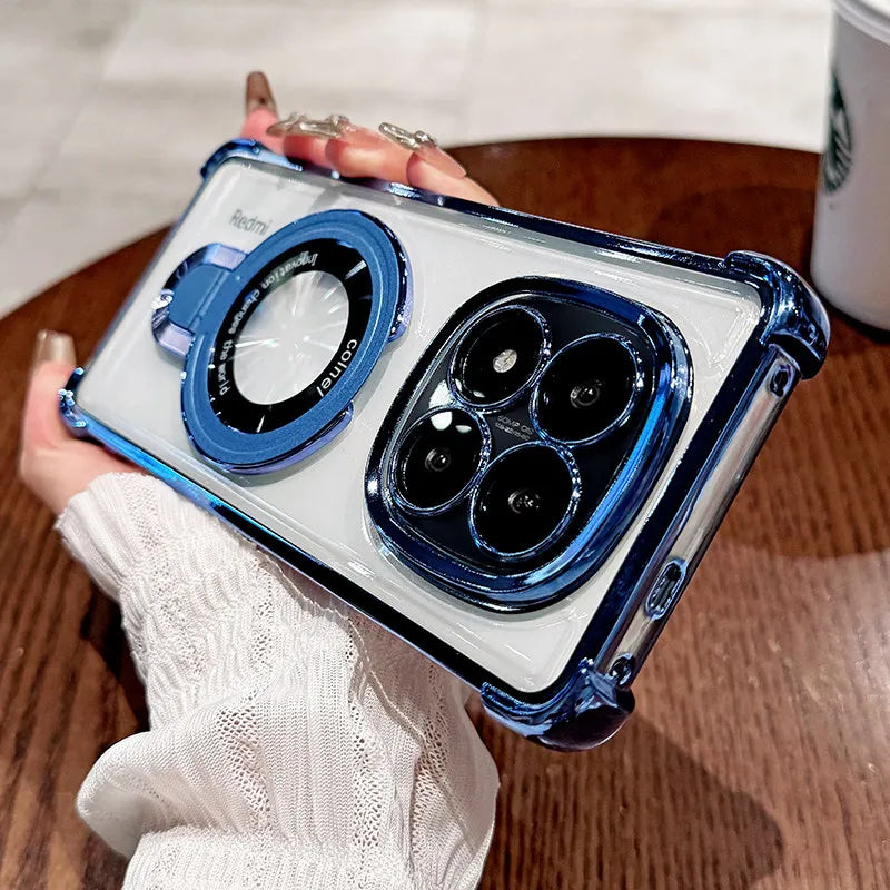 For Redmi Note 15 Pro and Note 15 Pro Plus Case Magnetic Holder Plating Airbag Transparent Camera Protection Shockproof Cover