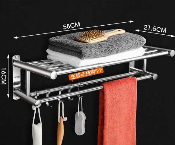 304 Stainless Steel Towel Rack, No Drill Adhesive Wall Mounted Towel Holder for Bathroom, Rustproof Towel Bar for Home Storage