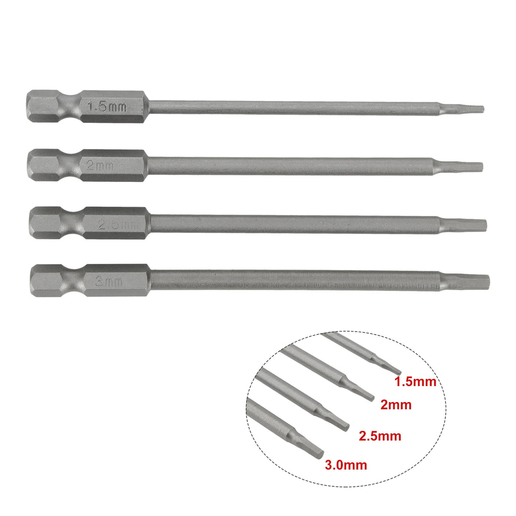 4Pcs/set Hex Screwdriver Bits 1/4" Hex Shank Magnetic Head Screw Driver Drill Bit 1.5/2.0/2.5/3.0mm Alloy Steel